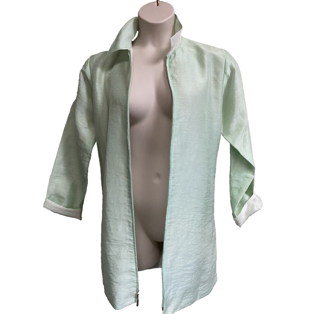 NWT~ CO & EDDY Lightweight Minty Seafoam Green Ivory Reversible Jacket‎ Shirt M